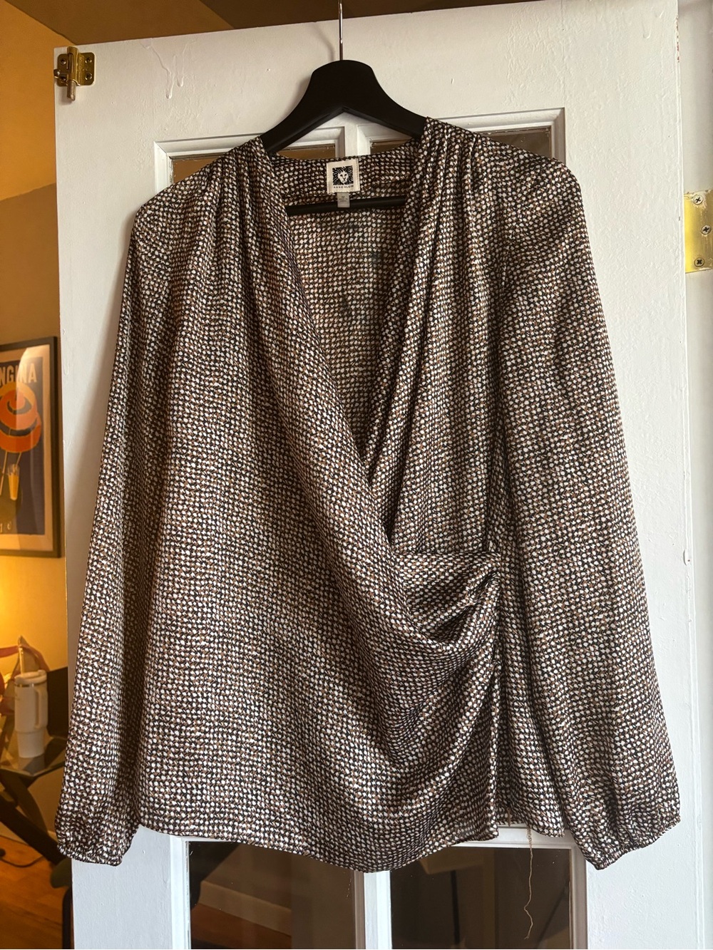 Ann Taylor Wrap-Style Drape Blouse in Brown Speckle
